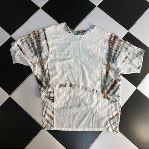 Avana Studio Cropped Short Sleeve Shirt High Low Top Tie Dye White Blue Boho szM